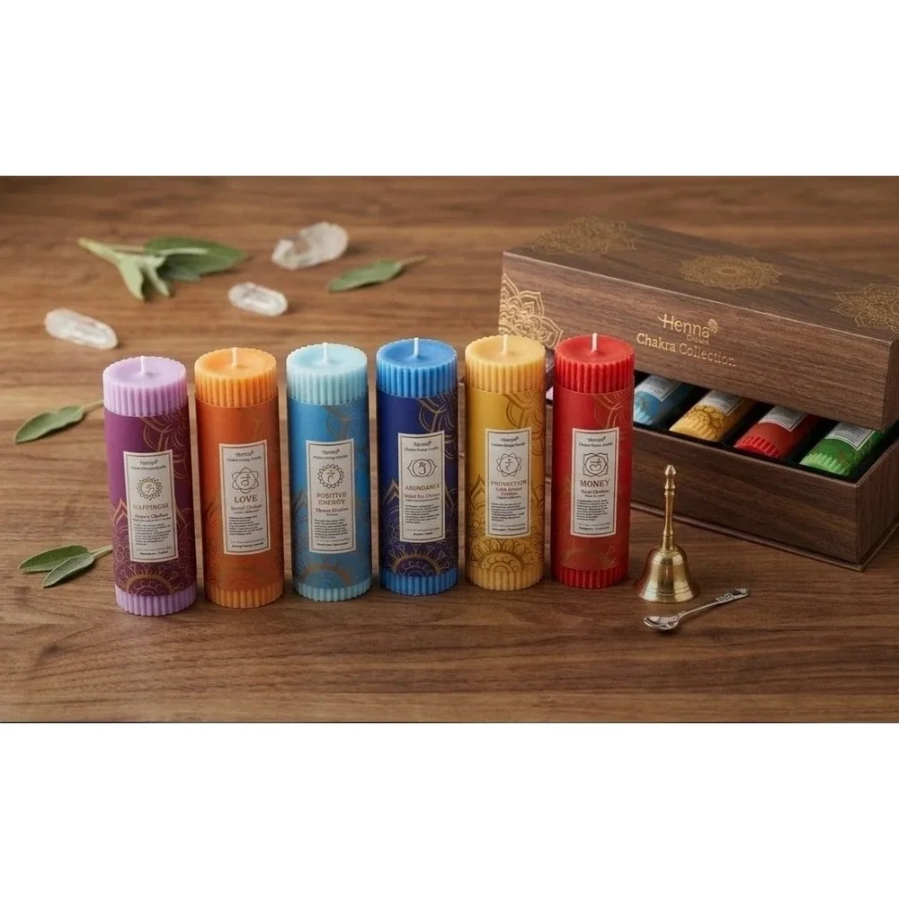 Chakra‎ Collection Meditation Yoga spirit Hand-Molded Wax Pillar Candle Set of 6